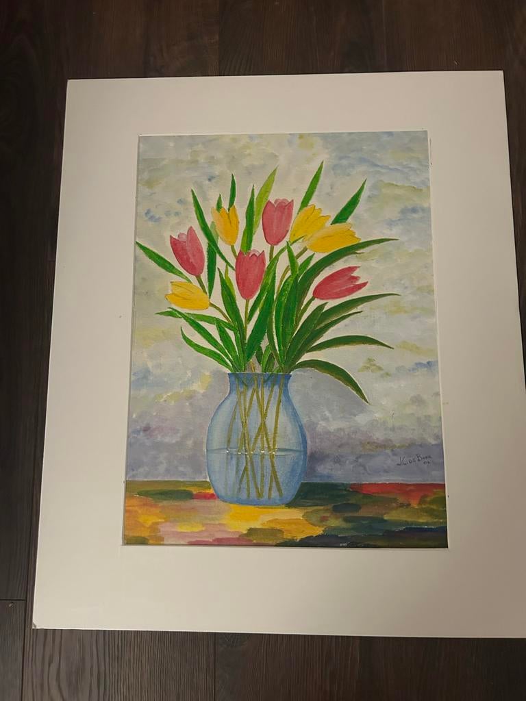 Tulpen in vaas aquarel schilderij, Ophalen of Verzenden