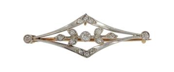 Belle Epoque antieke diamanten 14k gouden broche bicolor beschikbaar voor biedingen