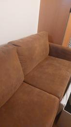 Bruine imitatieleren 3 persoonsbank, Ophalen, Overige materialen, Gebruikt, 75 tot 100 cm