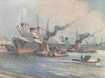 Scheepvaart schepen haven schilderij met lijst, Ophalen of Verzenden