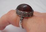 Zilveren antieke ring met barnsteen maat 16.3 nr.1575, Verzenden, Dame, Zilver, Zilver
