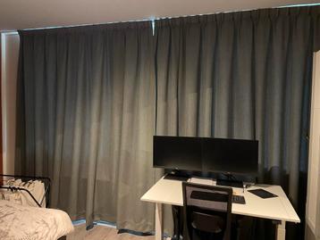 Overgordijnen met rail - 420x254cm - Groen/Grijs beschikbaar voor biedingen