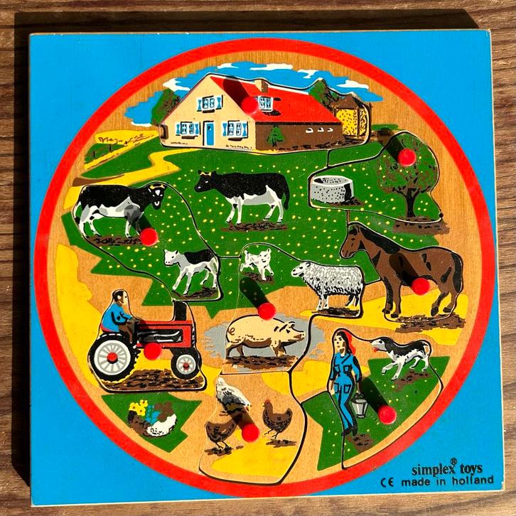 Vintage Houten Simplex Puzzel - Boerderij Jaren '70, Kinderen en Baby's, Speelgoed | Kinderpuzzels, Gebruikt, 2 tot 4 jaar, 10 tot 50 stukjes