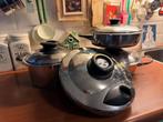 AMC pannen 3 stuks incl. snelkookdeksel goed bod of ruilen, Ophalen, Zo goed als nieuw, Rvs, Pannenset