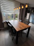 Industriële Eettafel - Hout & Metaal, Huis en Inrichting, Ophalen, 100 tot 150 cm, Eikenhout, Zo goed als nieuw