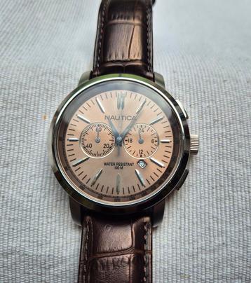 Ongedragen NAUTICA heren horloge met krokodillenleren band beschikbaar voor biedingen