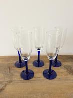 Vintage Luminarc kobaltblauwe champagne glazen set van 5, Overige typen, Ophalen of Verzenden, Zo goed als nieuw