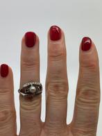 A54 Prachtige zilveren ring parel markasiet maat 16,5, Sieraden, Tassen en Uiterlijk, Ringen, Met edelsteen, Ophalen of Verzenden