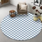 Lichtblauw Wit Geblokt Rond Vloerkleed / Kleed Tapijt Mat, 100 tot 150 cm, Rond, Nieuw, Verzenden