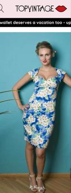 Collectif retro 50 s jurk blauw bloemen mouwtjes TopVintage, Blauw, Ophalen of Verzenden, Zo goed als nieuw, Maat 36 (S)