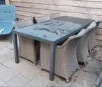Tuinset met keramische tegels + 6 stoelen, Ophalen, Gebruikt, Rechthoekig, Aluminium
