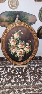 Oud ovaal handgeschilderd bloemen schilderij, Antiek en Kunst, Ophalen of Verzenden