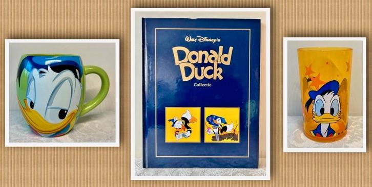 Donald Duck boek , mok en kunststof beker., Verzamelen, Disney, Zo goed als nieuw, Servies, Donald Duck, Ophalen of Verzenden