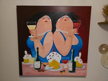 Dikke Dames Schilderij 100x100cm beschikbaar voor biedingen