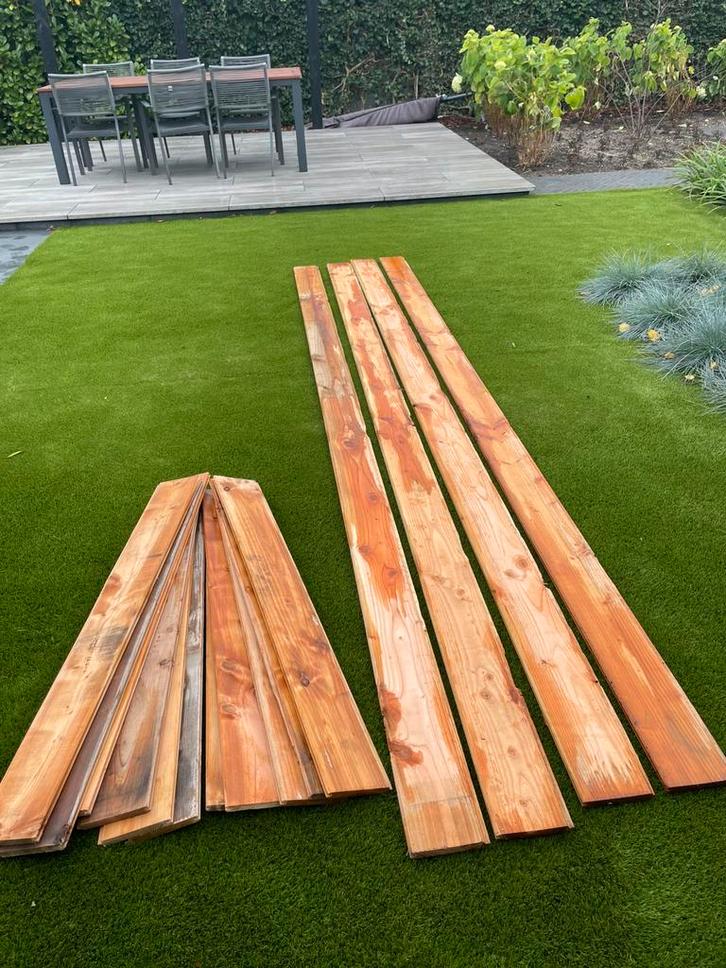 Douglas vellingdelen dakbeschot 1,8x14,5 cm, Tuin en Terras, Palen, Balken en Planken, Zo goed als nieuw, Planken, 250 cm of meer