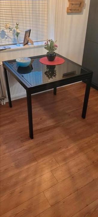 Te koop Glazen uitschuifbare eet tafel, Huis en Inrichting, Tafels | Eettafels, Zo goed als nieuw, 50 tot 100 cm, 150 tot 200 cm