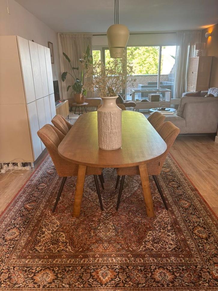 WOOOD Japandi stijl ovale eettafel eiken – 220x90 cm, Huis en Inrichting, Tafels | Eettafels, Zo goed als nieuw, 50 tot 100 cm