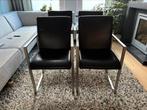 4 zwart leren eetkamerstoelen, Huis en Inrichting, Stoelen, Gebruikt, Zwart, Leer, Ophalen of Verzenden