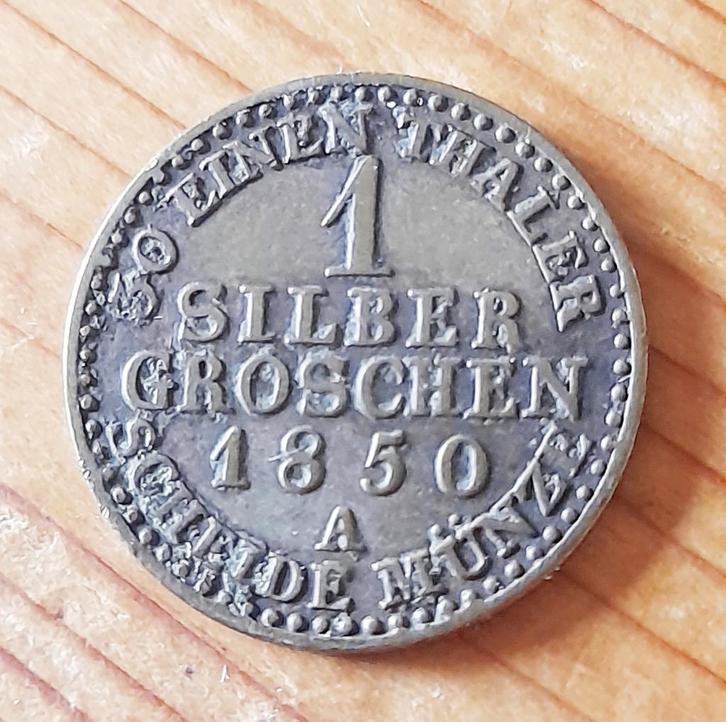 Duitsland Pruissen 1 silber groschen 1850 A, Postzegels en Munten, Munten | Europa | Niet-Euromunten, Losse munt, Duitsland, Zilver