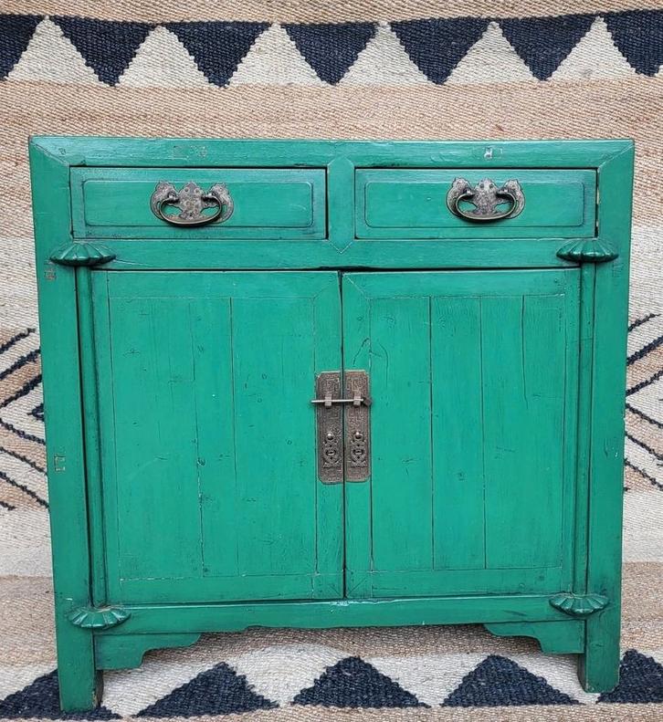 Vintage/Chinese/Groene/Kast/Commode/Dressoir, Antiek en Kunst, Curiosa en Brocante, Ophalen of Verzenden
