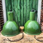 Vintage groene emaille hanglampen uit de Sovjet-Unie (CCCP), Minder dan 50 cm, Industrieel, Gebruikt, Ophalen of Verzenden