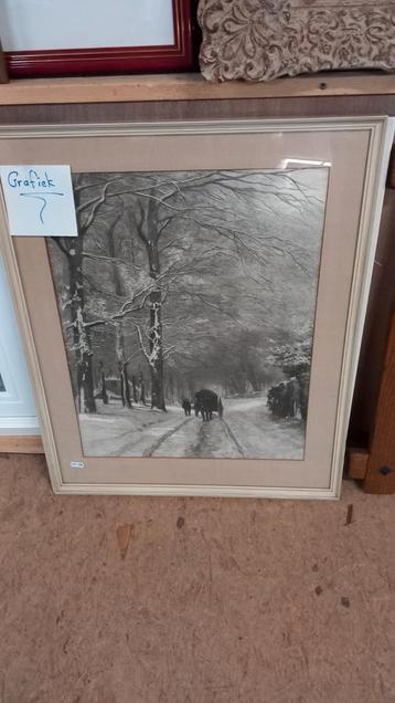 Winterlandschap Grafiek Ingelijst beschikbaar voor biedingen