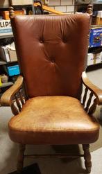 Eiken fauteuil met lederen kussens, Gebruikt, Hout, 75 tot 100 cm, 50 tot 75 cm