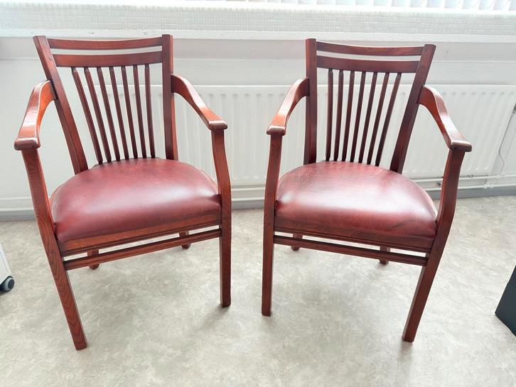 6 klassieke houten eetkamerstoelen met leren  zitting, Antiek en Kunst, Antiek | Meubels | Stoelen en Banken, Ophalen