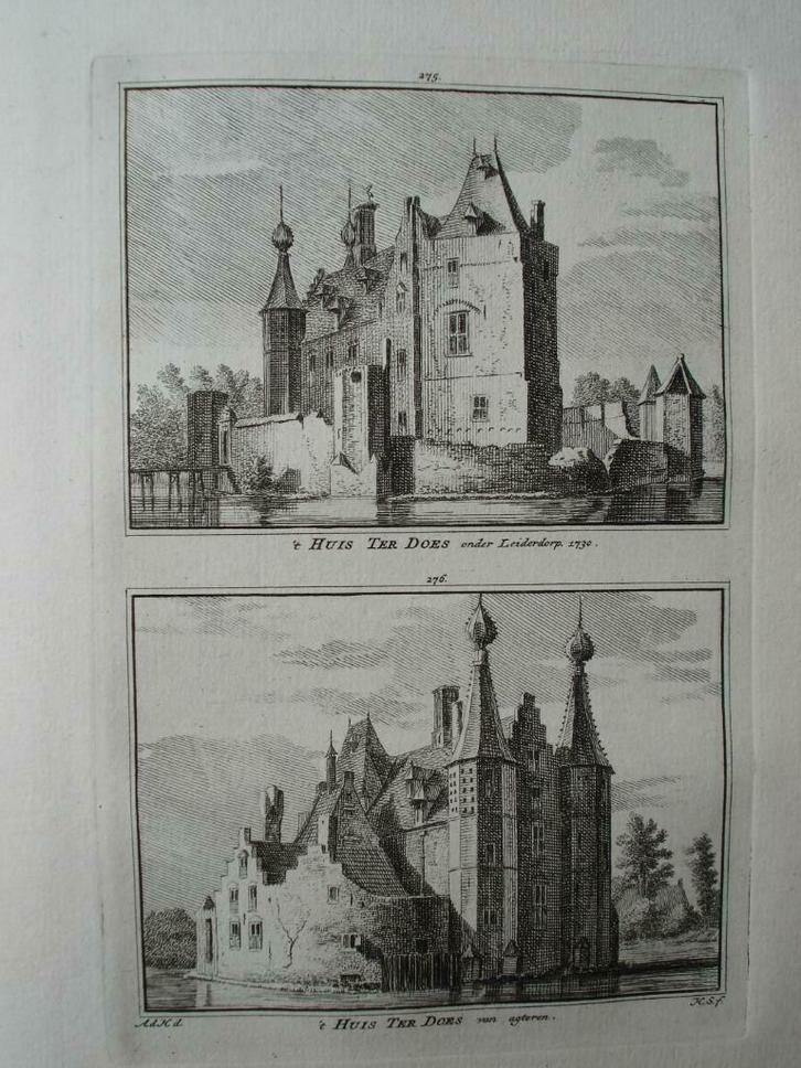 275-276/ Leiderdorp Huis ter Does Kopergravure 1750, Antiek en Kunst, Kunst | Etsen en Gravures, Ophalen of Verzenden