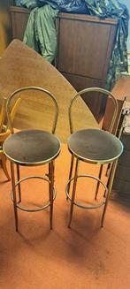 Set van 2 hoge barkrukken – goudkleurig frame, 60 tot 90 cm, Ophalen of Verzenden, Zo goed als nieuw, Metaal