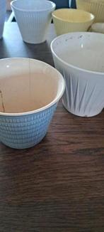 Vintage retro jaren 60 bloempotten blauw en wit, Ophalen