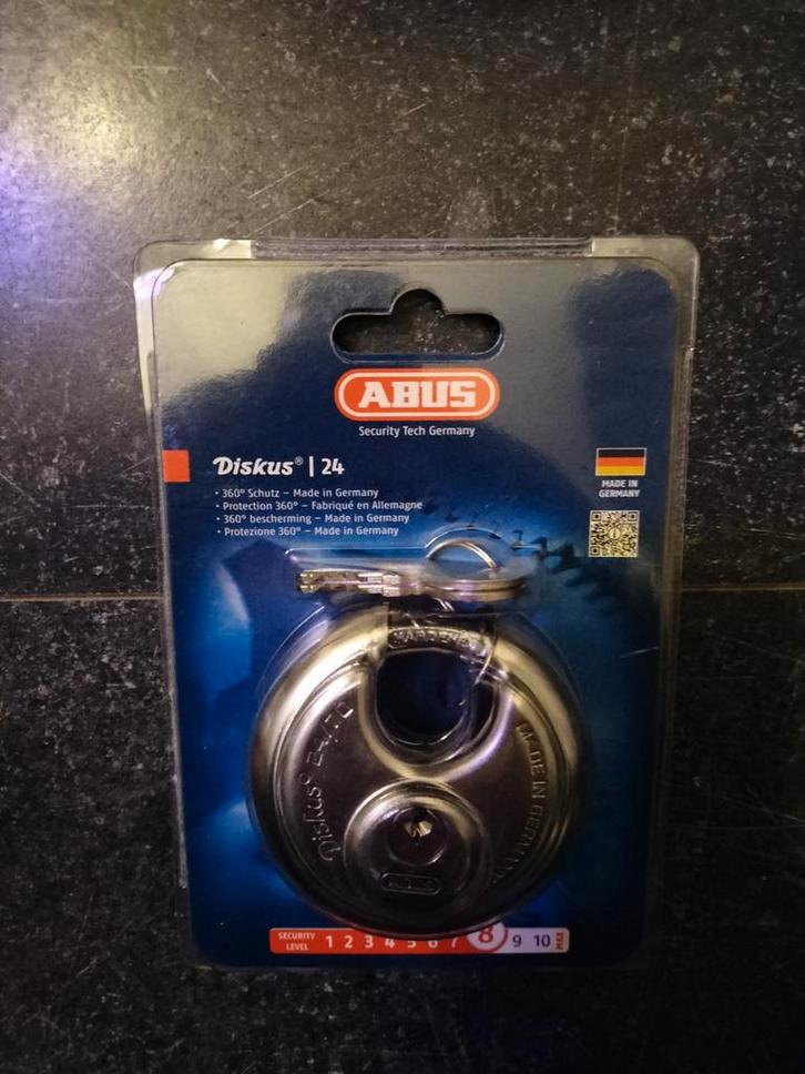 ABUS Diskus 24/70 Hangslot - Nieuw in verpakking!, Doe-het-zelf en Verbouw, Hang- en Sluitwerk, Nieuw, Slot, Overige materialen