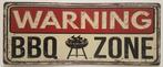 Warning BBQ Zone barbecue reclamebord van metaal wandbord, Info@deconoord.nl, Deco Noord, Nieuw, Ophalen of Verzenden