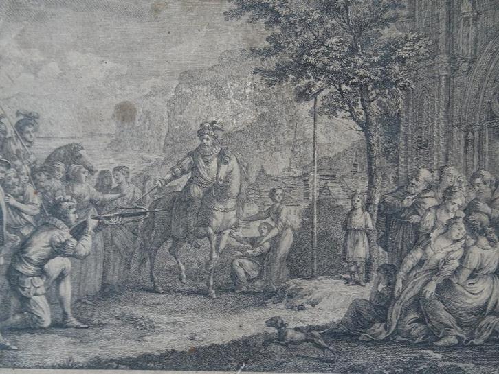 Gravure Willem Tell Zwitserland schiet appel van hoofd 1700, Antiek en Kunst, Kunst | Etsen en Gravures, Verzenden