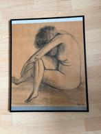 Naaktportret in houtskool, Antiek en Kunst, Kunst | Tekeningen en Foto's, Ophalen of Verzenden