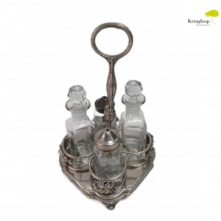 Antiek Verzilverd Cruet set  peper/zout olie/azijn Stelletje, Antiek en Kunst, Antiek | Bestek, Ophalen of Verzenden