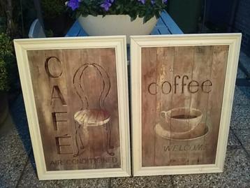 te koop 2 prachtige grote brocante schilderijen in lijst beschikbaar voor biedingen