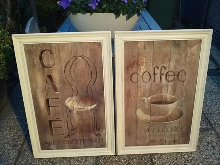 te koop 2 prachtige grote brocante schilderijen in lijst, Antiek en Kunst, Curiosa en Brocante, Ophalen