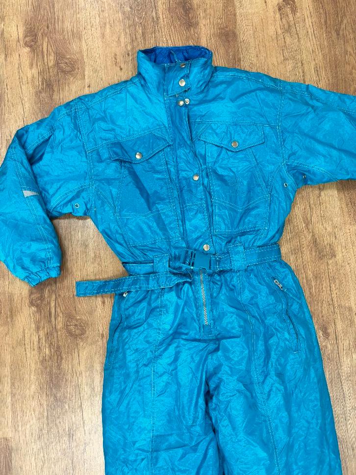 Vintage retro skipak - glanzend blauw maat XS, Kleding | Dames, Wintersportkleding, Gedragen, Pak, Maat 34 (XS) of kleiner, Ophalen of Verzenden