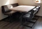 Complete eethoek met een masief eikenblad, Huis en Inrichting, Ophalen, Zo goed als nieuw, 4 tot 6 stoelen