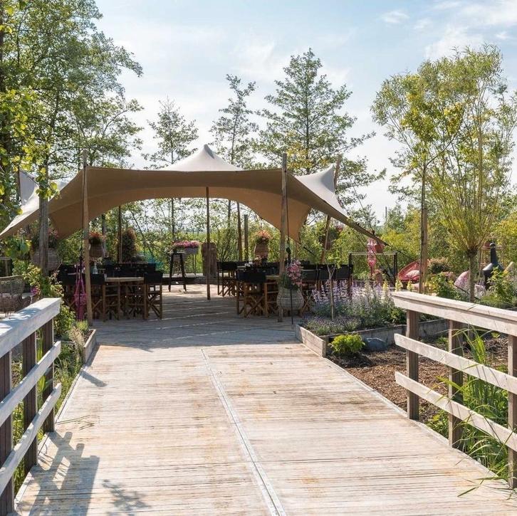 Stretchtent 15 x 21 meter, zandkleur, complete set, Tuin en Terras, Partytenten, Nieuw, Overige typen, 8 meter of meer, 6 meter of meer