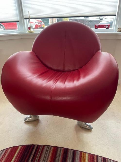 Leolux Papageno Fauteuil Rood, Huis en Inrichting, Fauteuils, Zo goed als nieuw, Leer, Metaal, Ophalen