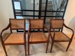 6 Vintage Eetkamerstoelen met webbing zitting en rugleuning, Huis en Inrichting, Stoelen, Ophalen, Gebruikt, Bruin, Vijf, Zes of meer stoelen