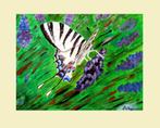 Koningspage tussen lavendel. Acryl op papier 30 x 40 cm, Verzenden