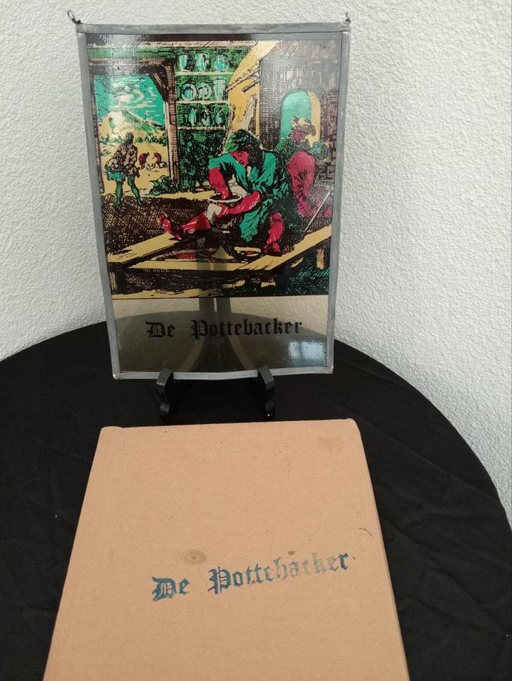 Vintage 'De Pottebacker' Glas-in-Lood Decoratie, Antiek en Kunst, Antiek | Wandborden en Tegels, Ophalen of Verzenden