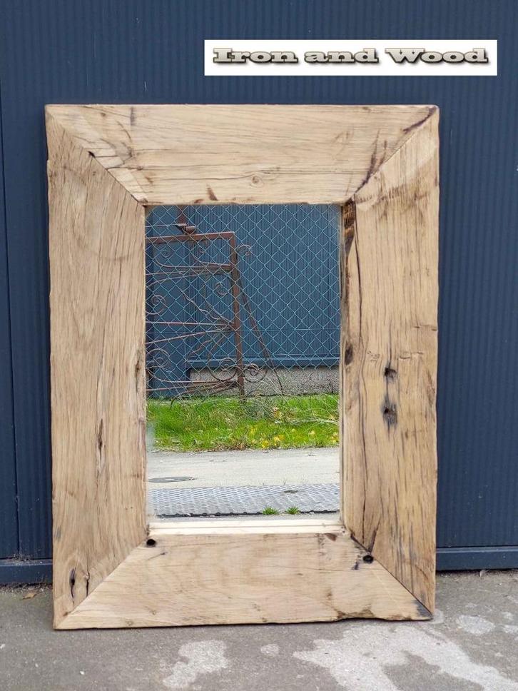 Spiegel van oude eiken wagonplanken afmeting 76 x 55, Huis en Inrichting, Woonaccessoires | Spiegels, Nieuw, 50 tot 75 cm, Minder dan 100 cm