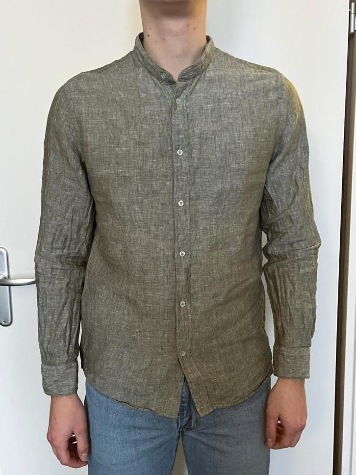 Mango Man groen linnen slim fit overhemd, maat M, Kleding | Heren, Overhemden, Gedragen, Halswijdte 39/40 (M), Groen, Ophalen of Verzenden