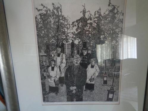 ets / aquatint 'Nemo ante mortum beatus' - Jos Hameleers, Antiek en Kunst, Kunst | Etsen en Gravures, Ophalen