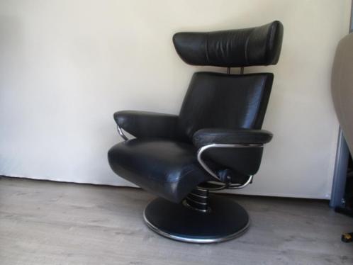 NIEUWSTAAT design relax fauteuil Stressless Jazz zwart leder, Huis en Inrichting, Fauteuils, Zo goed als nieuw, Leer, Metaal, Overige materialen