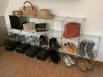 Vintage Glazen vitrine kast modulair, 18 vaks schoenen tasse, Ophalen